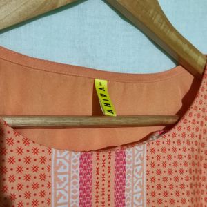Ahika Peach And Pink Printed Crepe Kurti