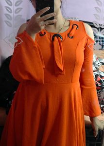 Orange Cold Shoulder Dress 👗🧡