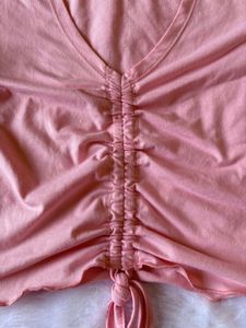 Shein Pink Drawstring Crop Top