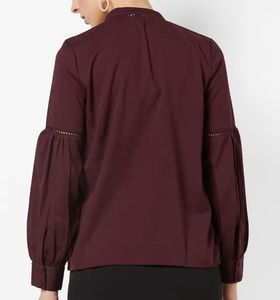 Band Collar Shirt With Ladder Lace