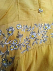 Yellow Embroidered Asymmetrical Kurti