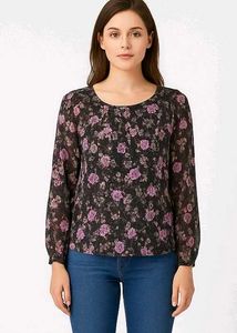 Navy Floral Sheer Top✨