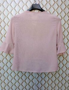 New With Tag Peach Ruffled Korean Neck Top