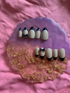 Black French Nail With A Bow