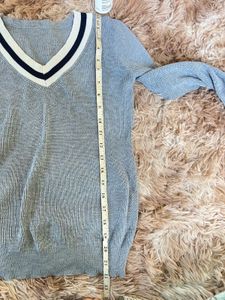 Blue V-Neck Long Sleeve Top