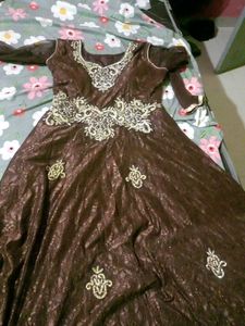 Elegant Brown Embroidered Gown