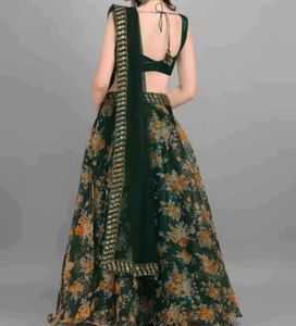 Beautiful Emerald Green Floral Lehenga For Womens