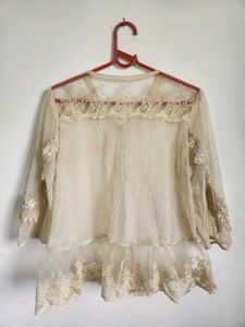Sheer Lace Blouse with Polka Dot Detail