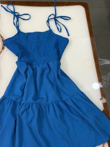 Blue Tie Strap Tiered Dress