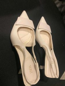 Zara white heeled slingback shoes