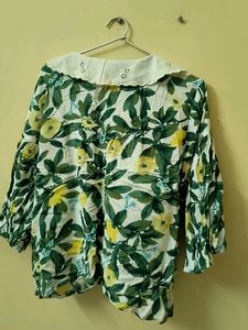 Floral Blouse with Eyelet Collar
