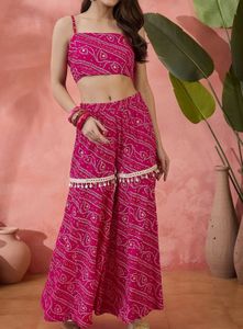 Bandhani Tube Top With Sharara And Kaftan