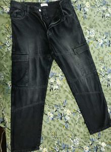 Washed Charcol Black Oversized Cargo