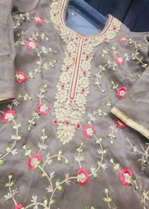 Grey Organza 3piece Suit
