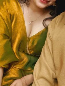 Trendy golden Saree with designer blouse