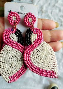 Pink Beaded Drop Earrings