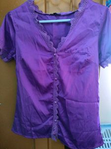 Purple Lace Trim Blouse
