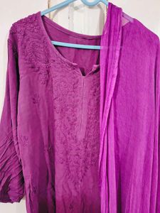 Purple Chikankari Kurta Set