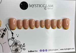 Nude & Gold Tip Press-On Nails – MysticGlam