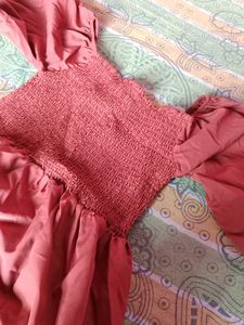 Brown Smocked Off-Shoulder Top