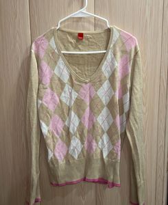 Korean Argyle Pattern V-Neck Sweater