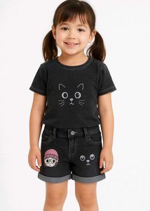 Cute Cat Graphic Tee & Shorts Set