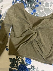 Olive Green Knotted Crop Top