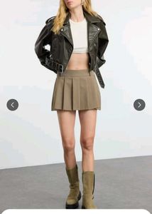 Khaki Pleated Mini Skirt
