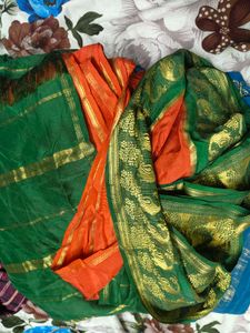 Elegant Green & Orange Saree