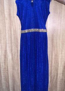 Stone Lace Belt Blue Embellished Gown