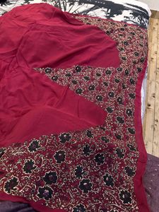Unused Maroon Georgette Saree With No Blouse