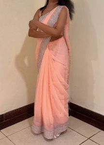 Plain Saree With Silver Border