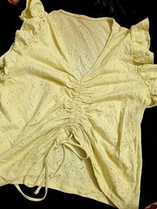 Cute Yellow Eyelet Top