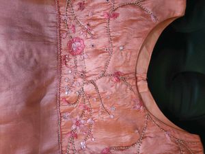 Peach Embroidered Silk Kurti Work On Yoke
