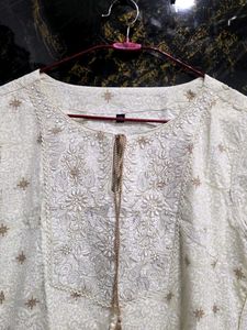Cream Embroidery Knot Kurta