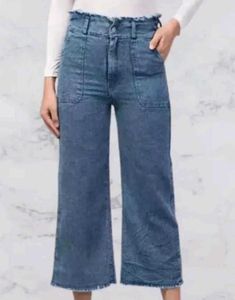 Blue Denim Wide Leg Pants