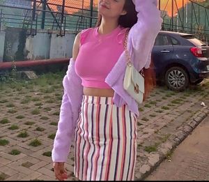 Pink crop top with frill sleeves