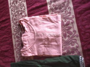 Peach And Green Kurta Sharara Set