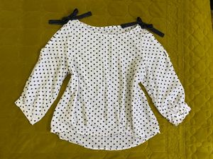 Soft Cotton Polka Dot Tie-Shoulder Top Bust36