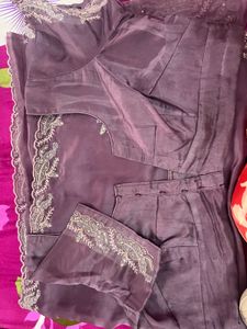 : Royal Mauve Embroidered Silk Saree with blauze