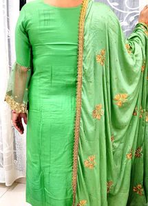 Green &amp; Gold Embroidered Salwar Kameez