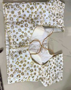 Embroidered White And Green Velvet Blouse