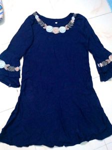 Embroidered Navy Dress
