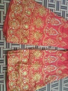 Red &amp; Gold Embroidered Top And Plazo