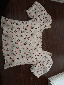Cherry Print Puff Sleeve Top