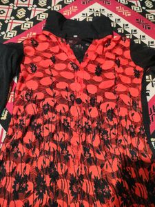 Red Black Net Top