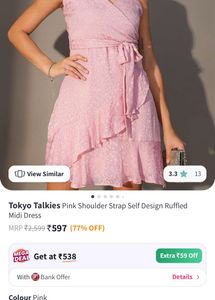 Pink Shoulder Strap Self Design Ruffled Dress