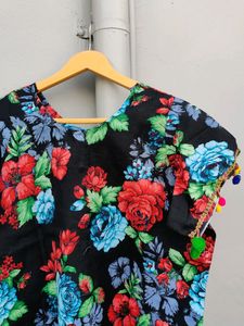 Black Floral Print Kurta 3