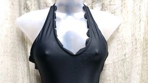 Black Scalloped One Piece Swimsuit