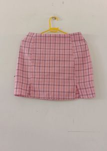 Pink Check Korean Skirt